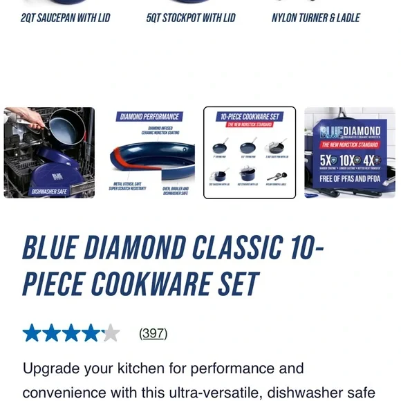 10-Piece Aluminum Ceramic NonstickCookware Set in Blue Diamond